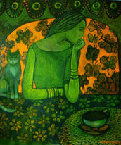 Green cup of green tea