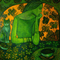 Green cup of green tea