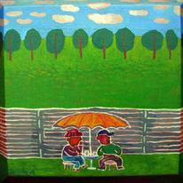 hidden Two men under umbrella