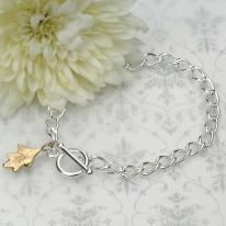Gold Collection- 9ct Yellow Gold Oak Leaf and Silver Bracelet £125