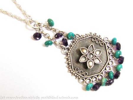 Aztec chandelier with turquoise and amethysts