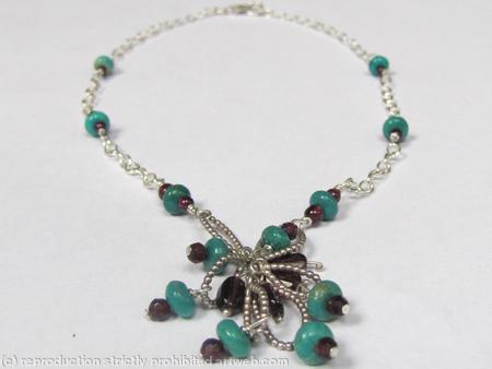 Turquoise and garnet cluster necklace