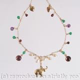 9ct Gold Collection - Hippy Ele - 9ct gold chain with vintage charms, amethyst, green agate, garnet and freshwater pearls