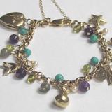 Ooh La La - 9ct gold belcher bracelet with 9ct charms and semi precious stones