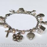 Sweetheart Charm Bracelet - Sterling silver charm bracelet with pink freshwater pearls