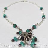 Turquoise and garnet cluster necklace - Garnet, turquoise cluster necklace