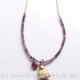 The Gentle Buddha - 9ct gold, tourmaline drop with facetted amethysts