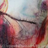 Myth of Danae (study 37) - Pencil drawn digital photograph on canvas paper, hand stitched with hair