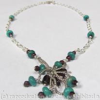 Turquoise and garnet cluster necklace