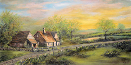 Dawn over country cottages