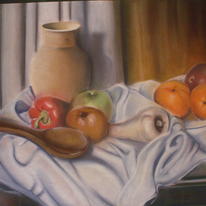 Still life with Wooden Spoon, fruit and vegetables
