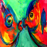 Fish Kiss - Heavily-textured professional water-colour