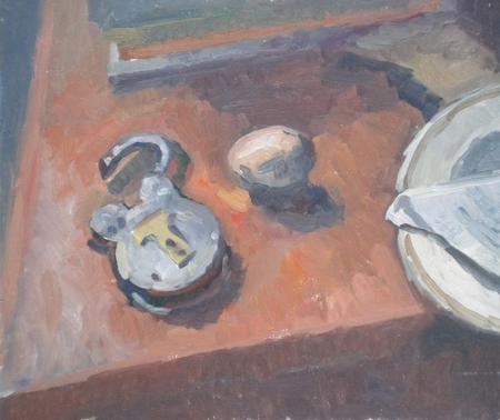 Still Life with Padlock, Egg, Books, Plate and Letter