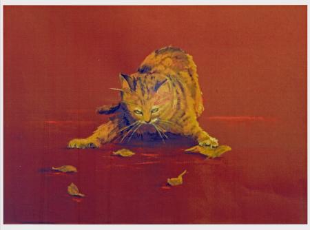cat and leaves