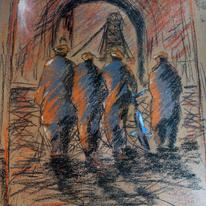 four miners off to work