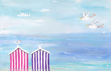 Two beach huts and three birdies.