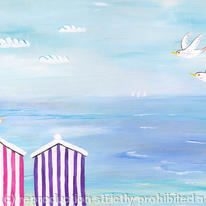 Two beach huts and three birdies.
