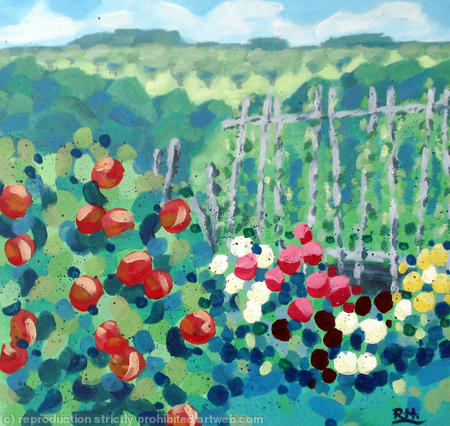 bean poles and apples