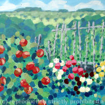 bean poles and apples