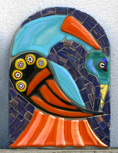 Arch Bird 2 Glass fusions and Vitreous Glass 13x18cm