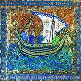 Byzantine Fisherman - Smalti, Millefiori, Gold Mirror and Hand Made Ceramic Elements set in Metal Tray