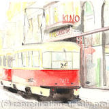 Tram stop Prague - watercolour on arches paper