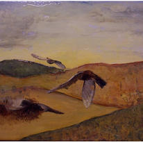 landscape with flying birds