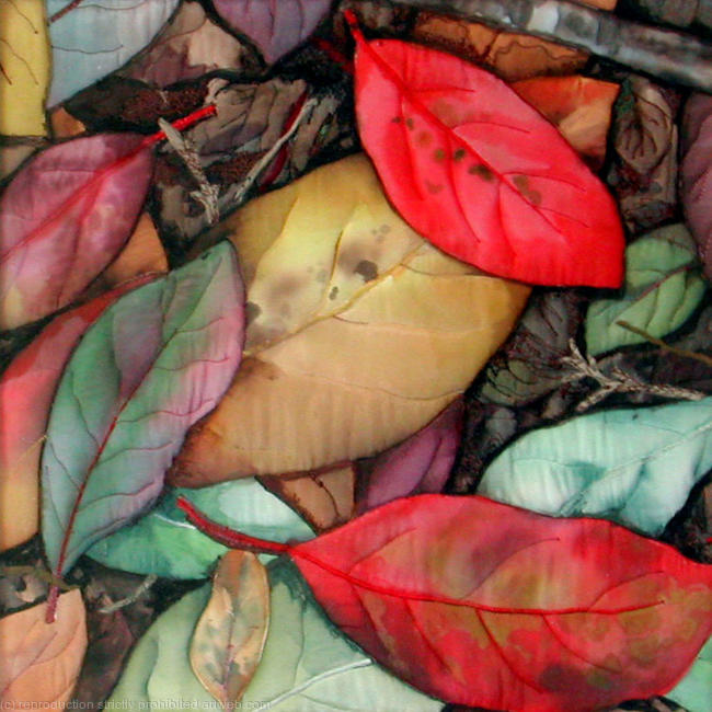 Leaves Embroidered silk textile width=