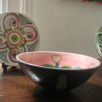 lilies on pink with bloomsbury plates