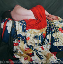 Reclining on Blue Uchikake Kimono