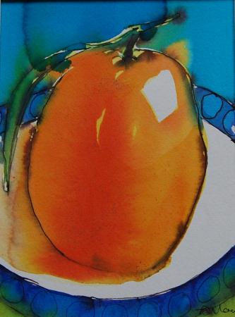 Orange on a blue rimmed plate