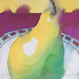 Green pear on a plate - watercolour/ink on watercolour paper