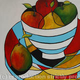 Blue and White Striped Bowl - Acrylic on Canvas