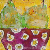 Two Green Pears in a Spotty Bowl - Watercolour and ink on paper