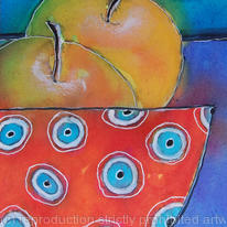 Apples in a red bowl