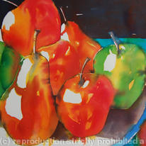 Apples & Pears - Colourful Original Watercolour/Ink Still Life Painting