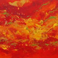 Contemporary Abstract Painting Original Art on Canvas Red Yellow - 'Inferno'
