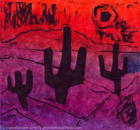 Three cacti red, mauve