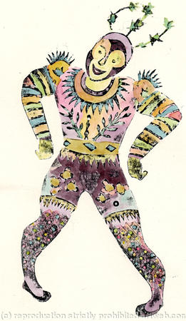 Joe Cashmore collagraph, hand tinted with natural dye inks