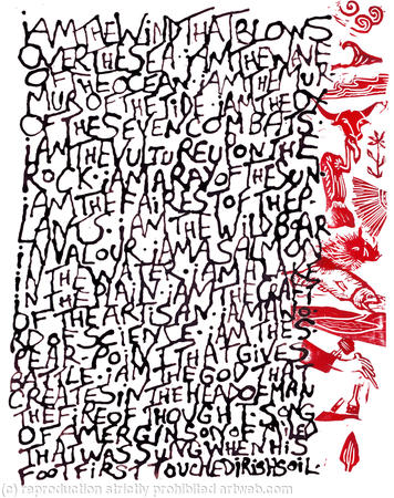 Song of Amergin calligraphy and linocuts