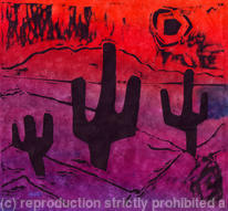 Three cacti red, mauve