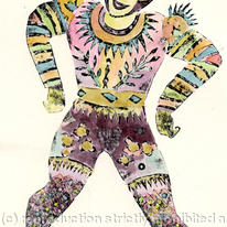 Joe Cashmore collagraph, hand tinted with natural dye inks