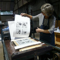 dru looking at print