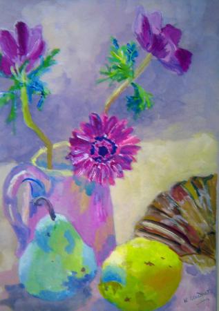 Pink flowers with pear and shell