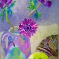 Pink flowers with pear and shell