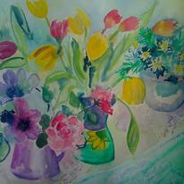 Tulips on green lace