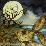 as gold moon rose beyond crumbling cliff covehithe - handmade print with watercolour