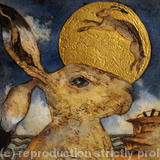 watching lunar hare covehithe - handmade print with watercolour