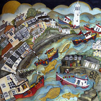 off to sea with the golden fish,a rising moon to light their way,Mevagissey