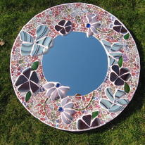 Circular Mirror with Blue flowers
